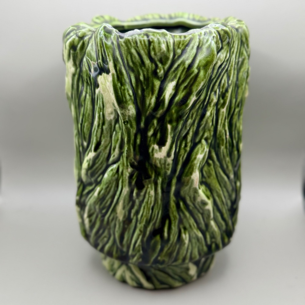 Vintage Sequoia by Brody N-249 Green Bark Tree Trunk Ceramic Planter Vase 5.5in